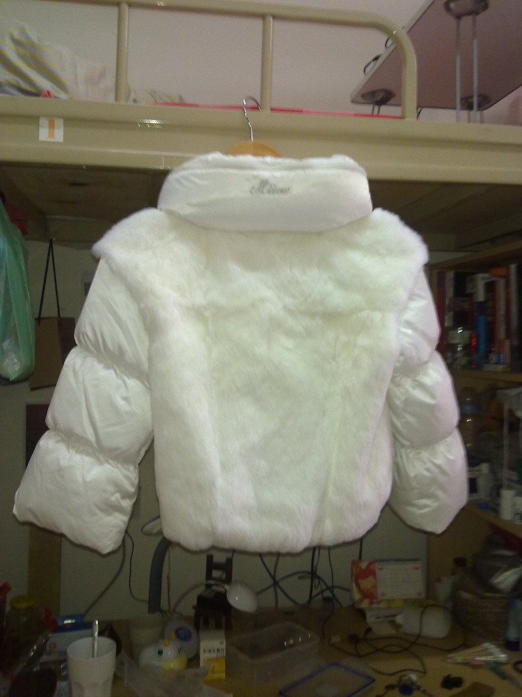 MIIOW 猫人国际 纯白短款中袖兔毛白鸭绒羽绒