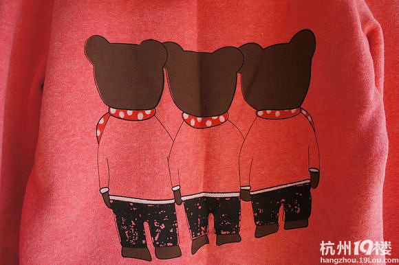 3只小熊双面图案 西瓜红 双帽 韩版卫衣 均码 衣