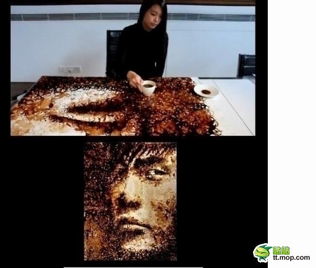 美女粉絲用咖啡杯畫(huà)出周杰倫頭像