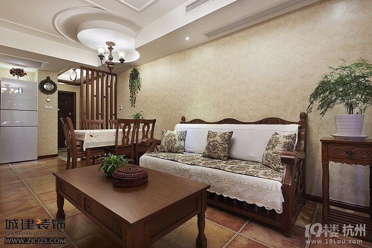 金牛坊_城建装饰_三室两厅_田园_客厅_沙发墙