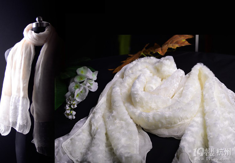 小玫瑰白色蕾丝仿羊绒围巾披肩手感真的很赞-