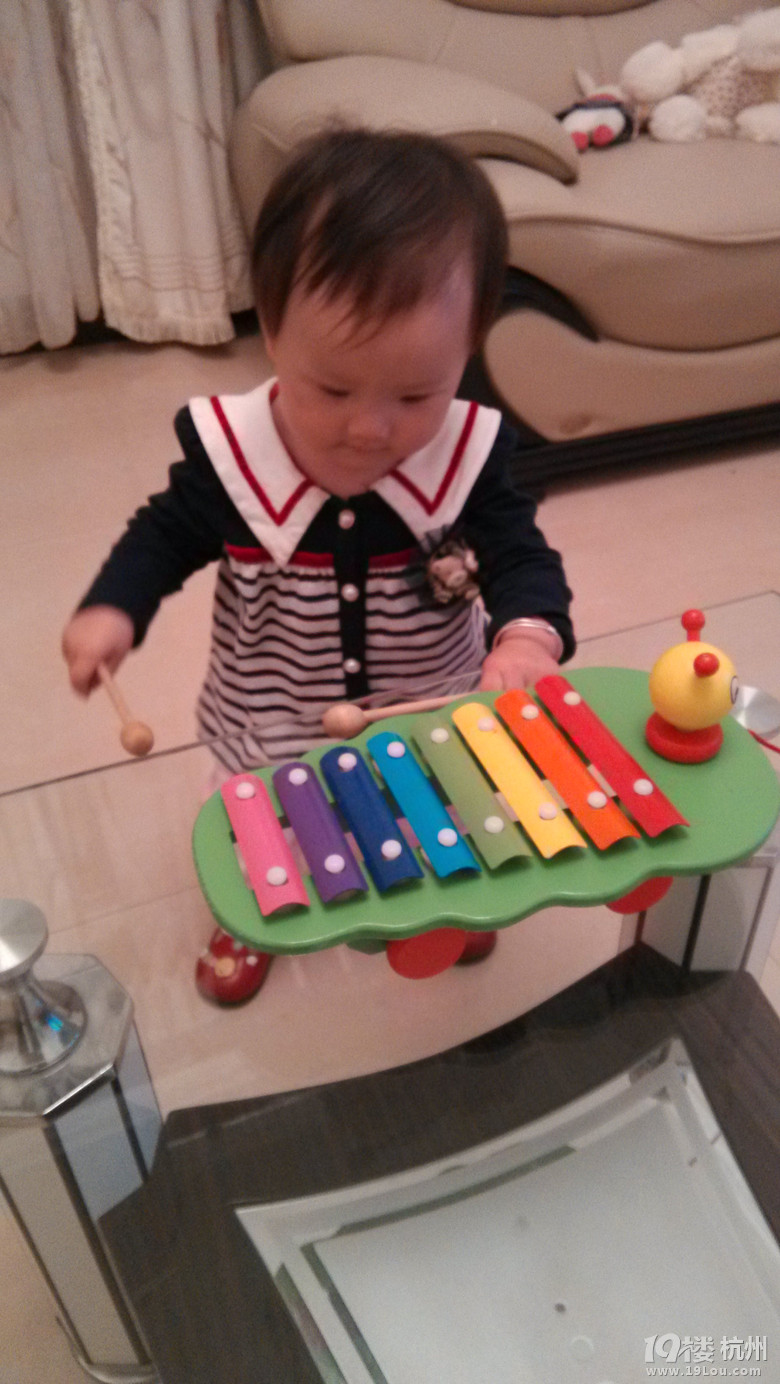 1岁1个月的小朋友也会敲八音琴-宝宝秀-妈咪宝