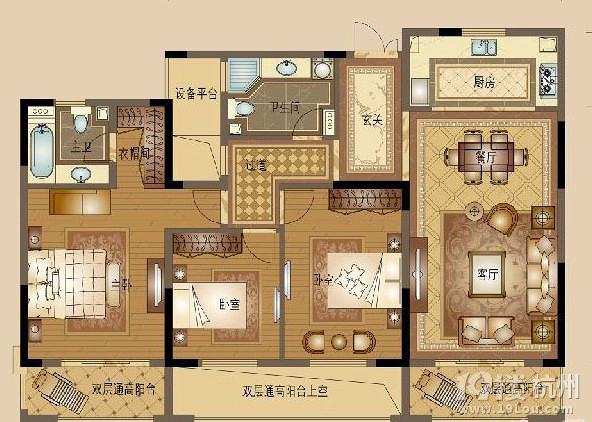 莱德绅华府样板房三室两厅一厨一卫-设计会所