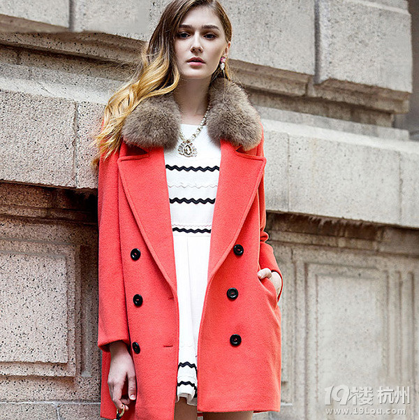 女装2014冬装新款中长貉子毛领毛呢大衣【丽