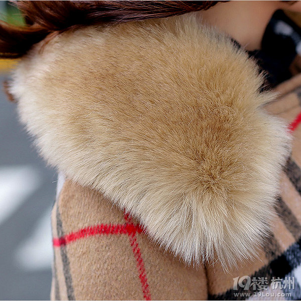 2015新款春装韩版修身中长款格子羊绒外套