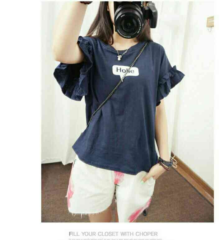 HELLO字母荷叶袖T恤衣长59肩宽57 胸围102-