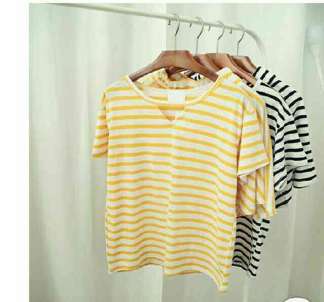 V领条纹二件套 衣长59 肩宽50 胸围102-130-今