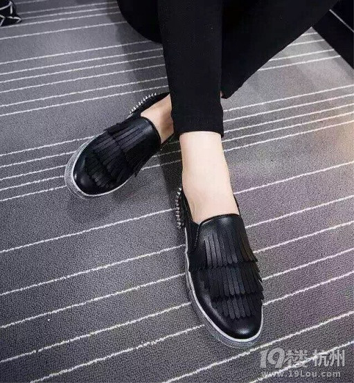 乐福鞋女鞋子厚底松糕懒人鞋平底一脚蹬流苏鞋