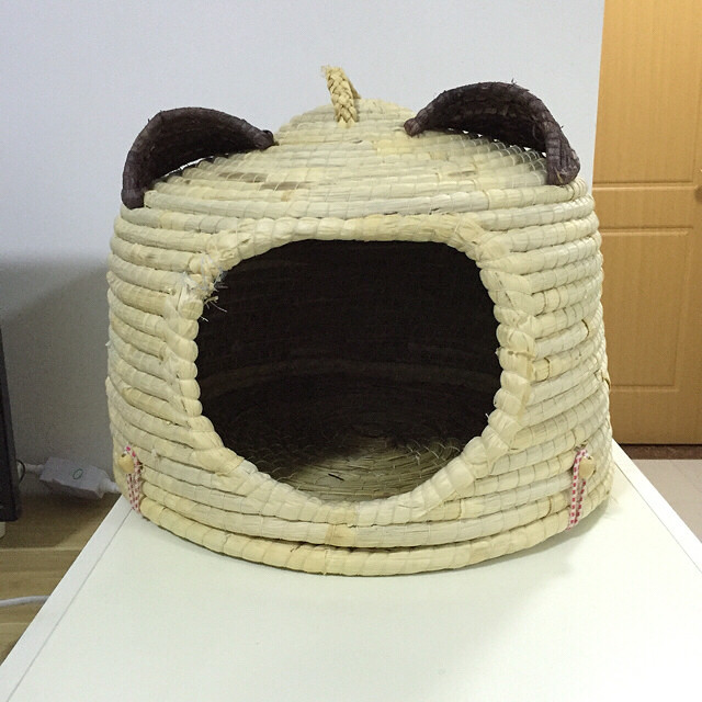 如图,日系的稻草手工编织的猫窝,冬天猫咪-宠物