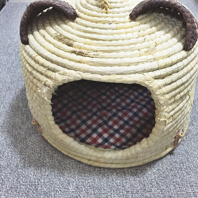 如图,日系的稻草手工编织的猫窝,冬天猫咪-宠物