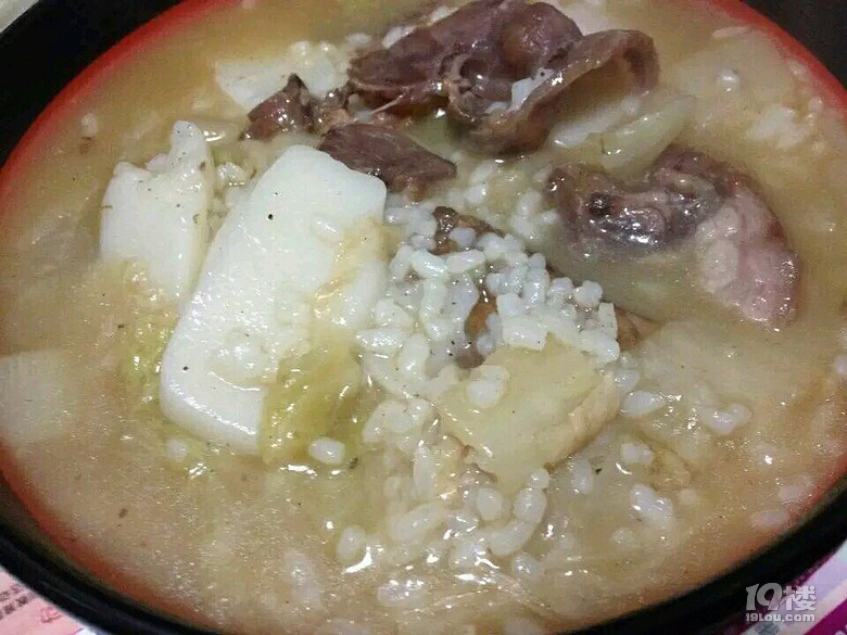 國(guó)慶節(jié)的早餐，牛肉白菜泡飯走起~