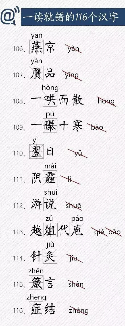 小學(xué)考試�？嫉�116個漢字，很多孩子卻一讀就錯！