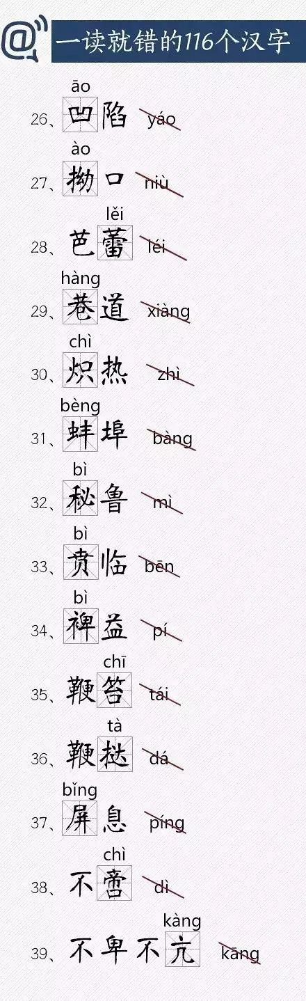 小學(xué)考試�？嫉�116個漢字，很多孩子卻一讀就錯！
