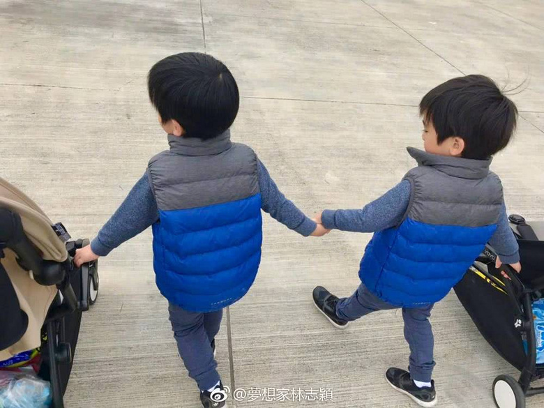 林志颖元宵节晒双胞胎儿子照片,兄弟俩手牵手散步感情