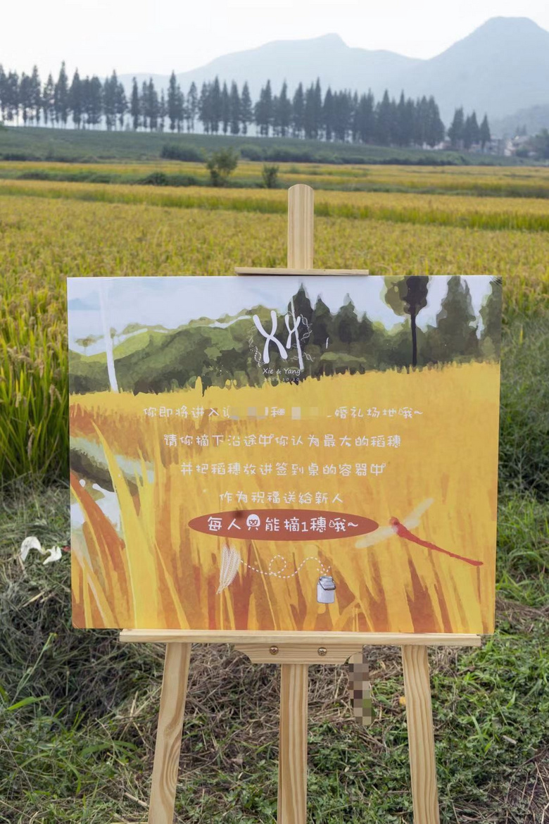 割麥穗簽到、自制標(biāo)本...這場稻田婚禮，浪漫又接地氣！