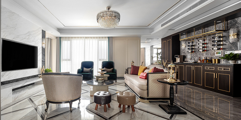 【精品案例】203㎡美式风,打造轻奢平层宫殿,效果惊艳全小区!