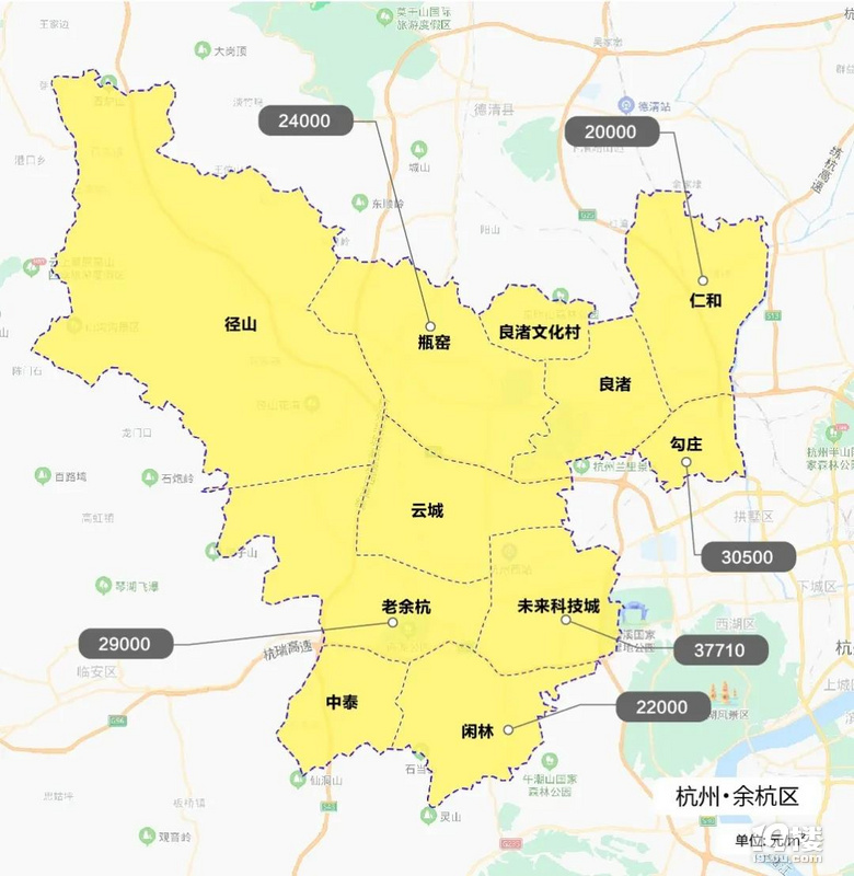 2021年杭州市行政区划调整后各区板块最新限价地图7月