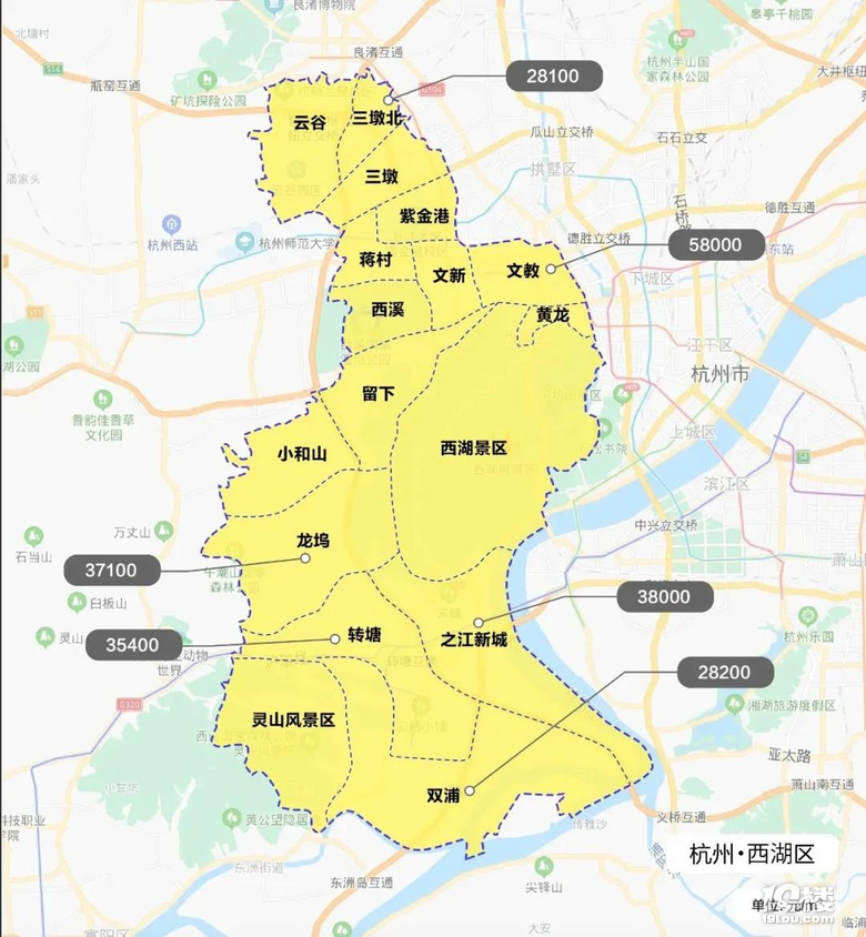 2021年杭州市行政区划调整后各区板块最新限价地图7月