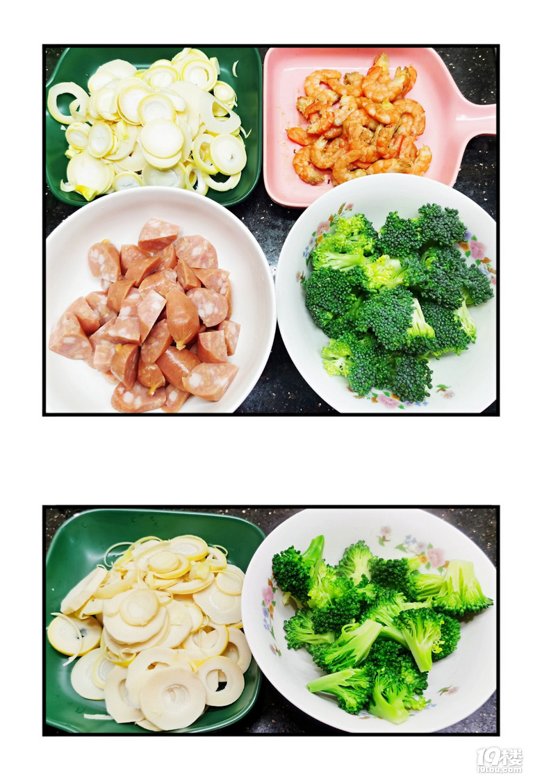 無(wú)油煮菜（西蘭花+春筍+蝦仁+火山腸）