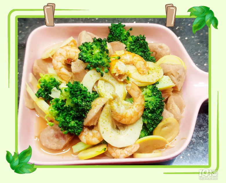無(wú)油煮菜（西蘭花+春筍+蝦仁+火山腸）