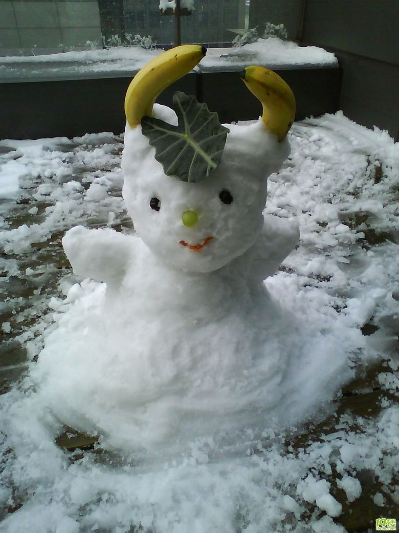 牛魔雪人,牛角用香蕉做的,好可爱哦(上pp的)-咖