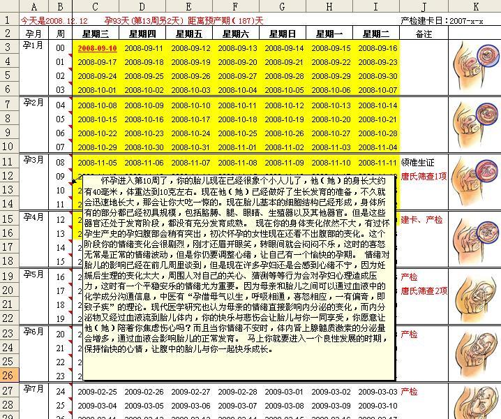 算预产期和周数,并告知宝宝变化的表格-准妈妈