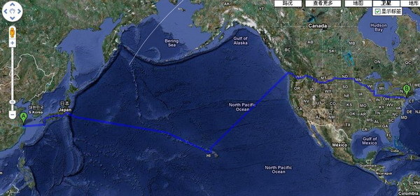 无敌的google地图,告诉你怎样从上海到纽约。