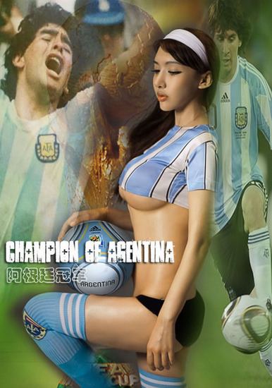 足球宝贝穿半截球衣力挺阿根廷-美女-养眼搞笑
