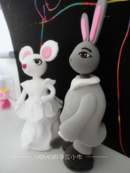 捏泥新作---兔子新郎和老鼠新娘(送朋友的结婚