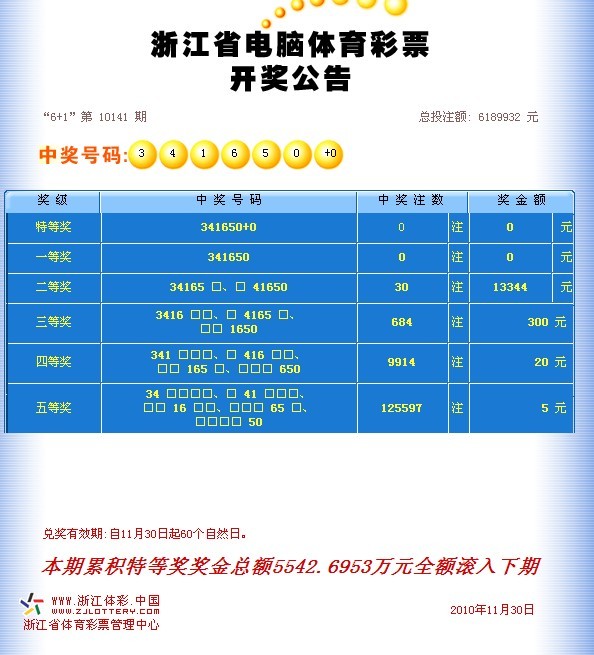 11-30,体彩6+1开奖号:341650+0-体彩-彩票攻略