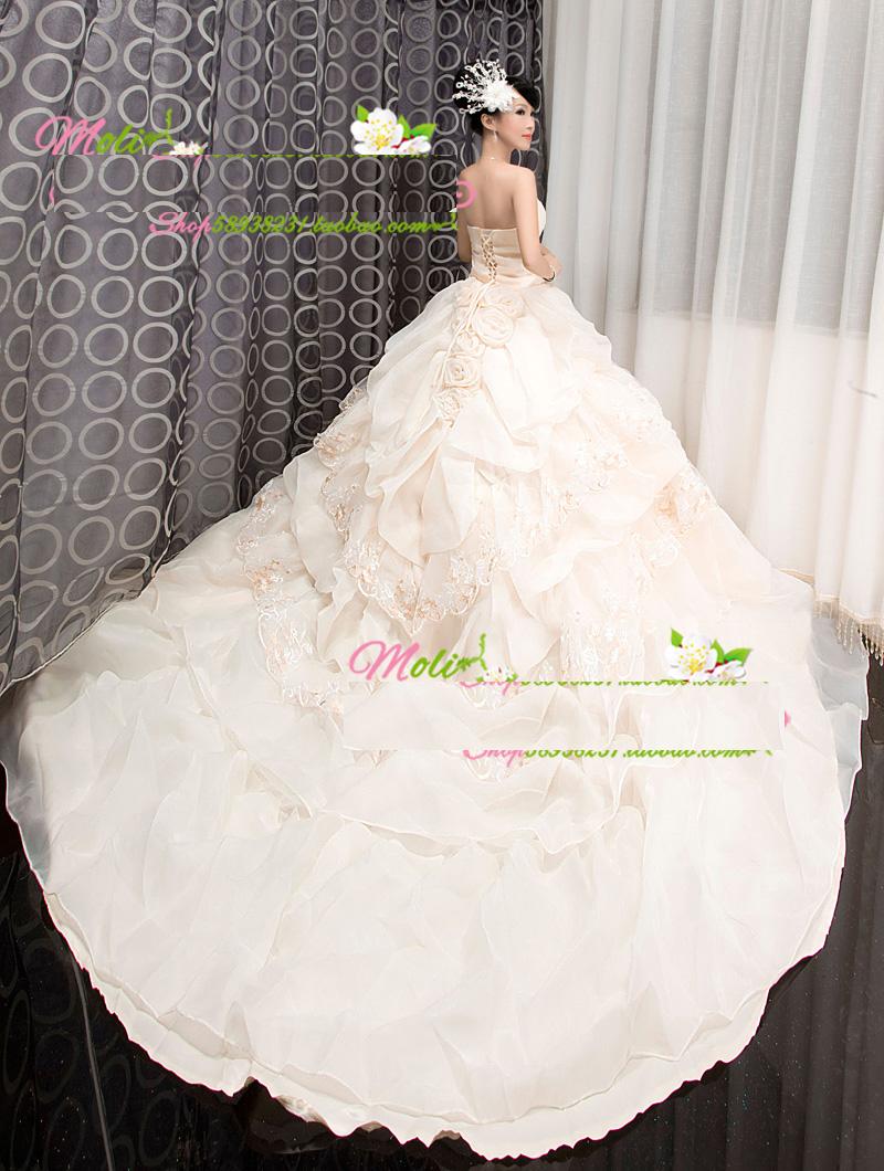 浪漫玫瑰大拖尾婚纱礼服【浅香槟色】超长拖尾