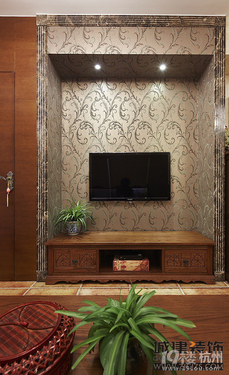 金牛坊_城建装饰_三室两厅_田园_客厅_电视墙