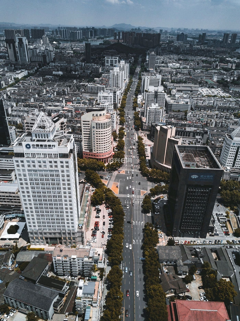绍兴市中兴路鲁迅故里老金融街航拍