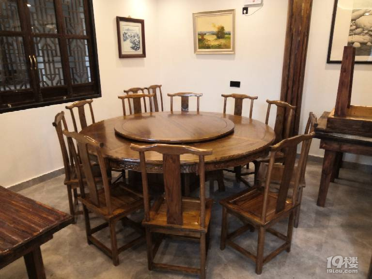 中式古典老榆木餐桌圆桌酒店电动大圆桌明清仿古