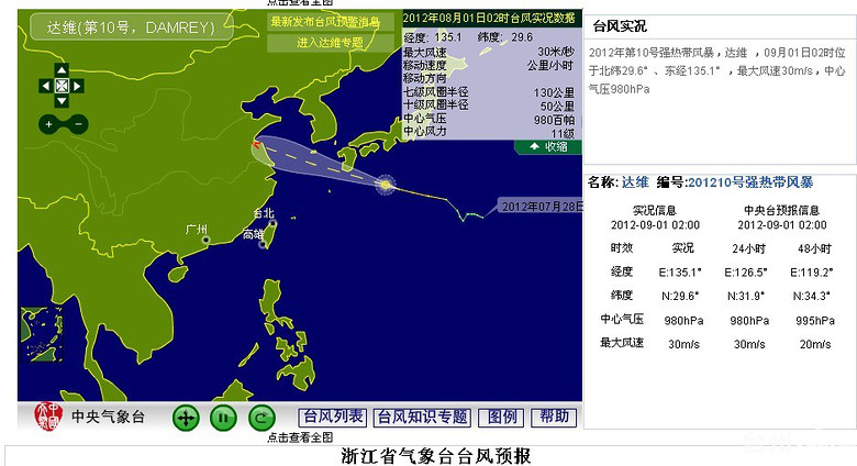 浙江气象台预测台风直至9月1日还在台湾。-我