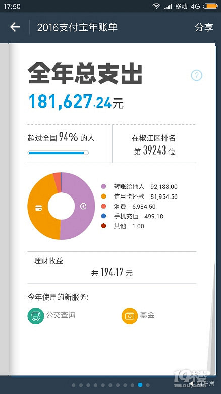 支付宝账单终于出来了，支付总额18万元，排椒江4万名
