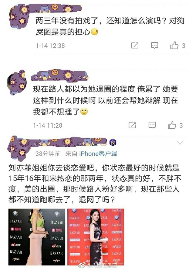 刘亦菲fensi吐槽刘亦菲没有事业心，不拍戏浪费大好时光