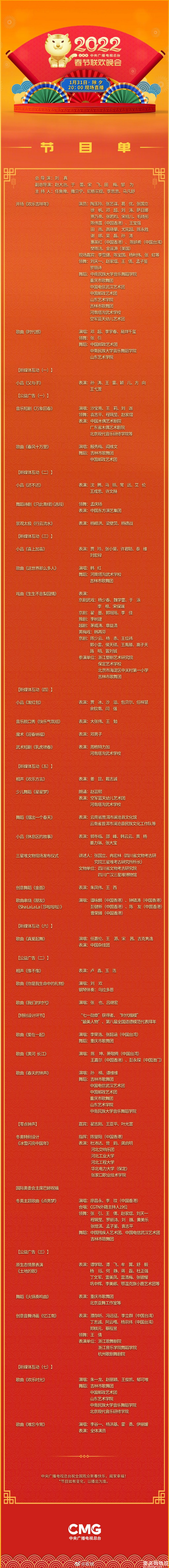 中央广播电视总台春晚节目单发布！