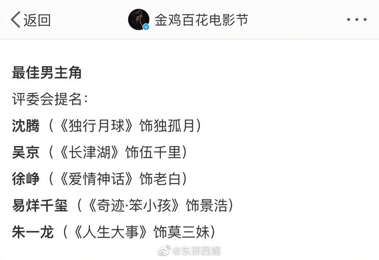 金鸡奖提名名单来了！大家看好谁拿下影帝后？
