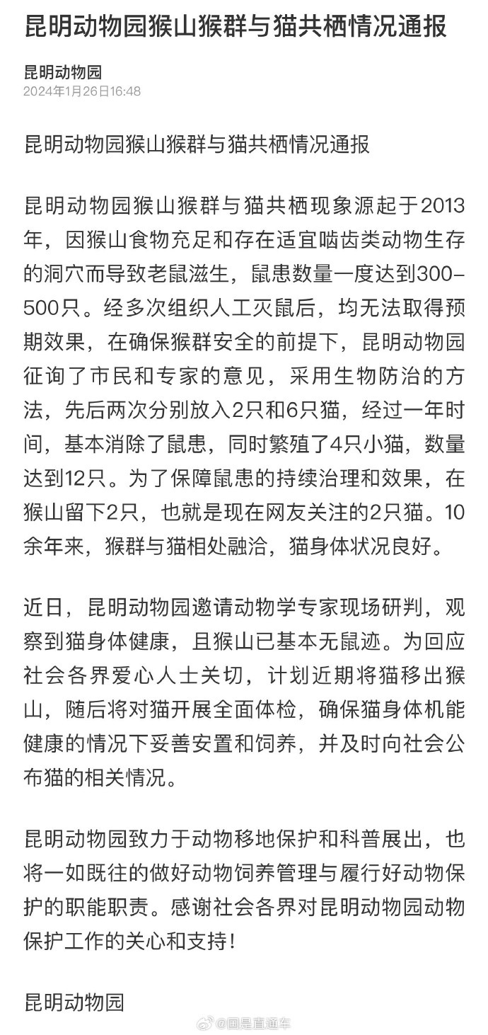 昆明动物园通报猴猫共处