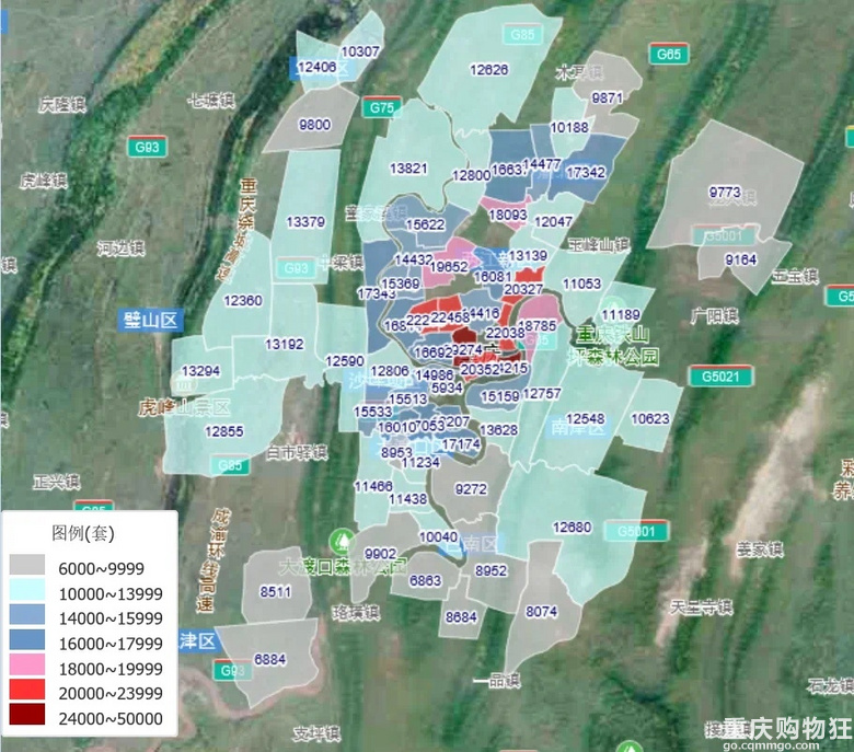 重庆24年年底新房各板块成交套数和均价热力图