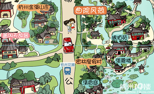杭州手绘地图十一卷起旅游热潮