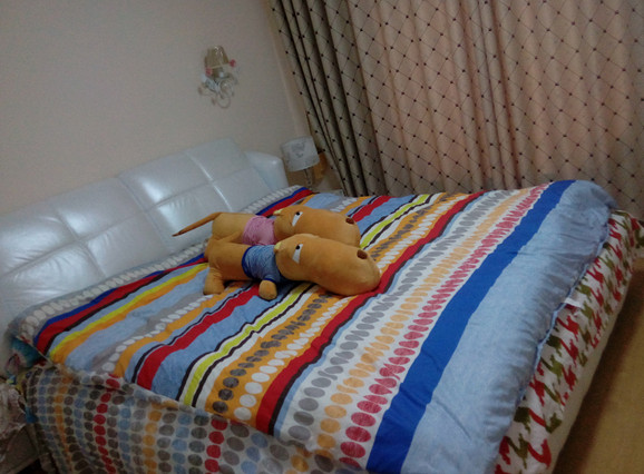 家里面现代风格的软包床搭配简单明了的风格很清新