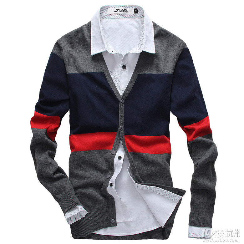 JVR 秋冬新品针织开衫 潮男撞色韩版修身开衫