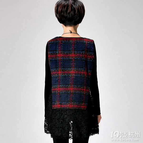 春装新款欧洲站针织袖蕾丝拼接打底衫女长袖上