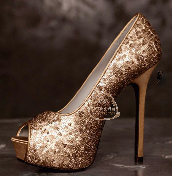 转让美国代购vera wang王薇薇金色鱼嘴高跟鞋