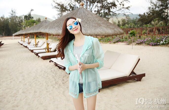 新款连帽沙滩防紫外线长袖超薄女装防晒衣服衫