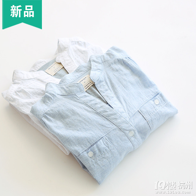 秋装女新款宽松显瘦V领双口袋中袖五分袖衬衫衬衣bf风纯色百搭款