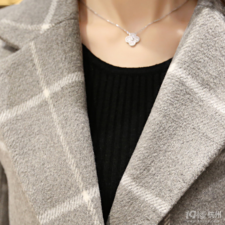 2015秋冬女新款修身韩版中长款呢子大衣灰白