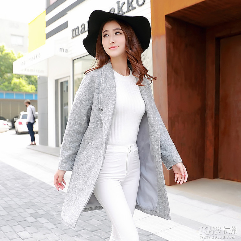 秋冬季新款女装毛呢外套韩版翻领一粒扣门禁长袖简约时尚外套女款